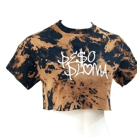 PESO PLUMA Acid Washed "Cropped" Crop Top Regional Mexican Band Tee Rock Rap Tee - Picture 2 of 5